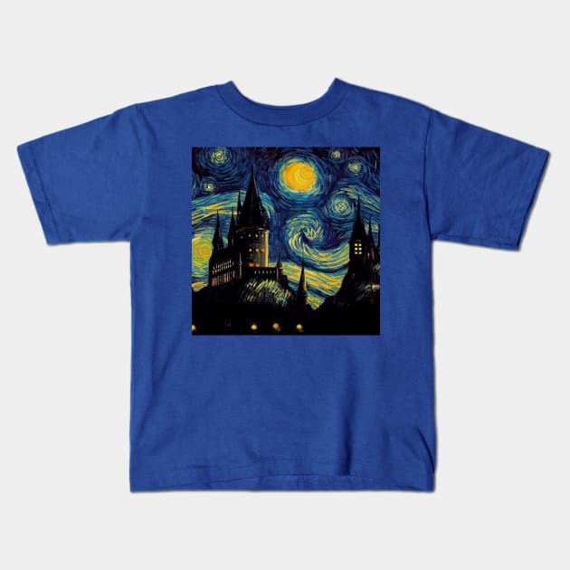 Starry Night Wizarding School Van Gogh Kids T-Shirt by Grassroots Green